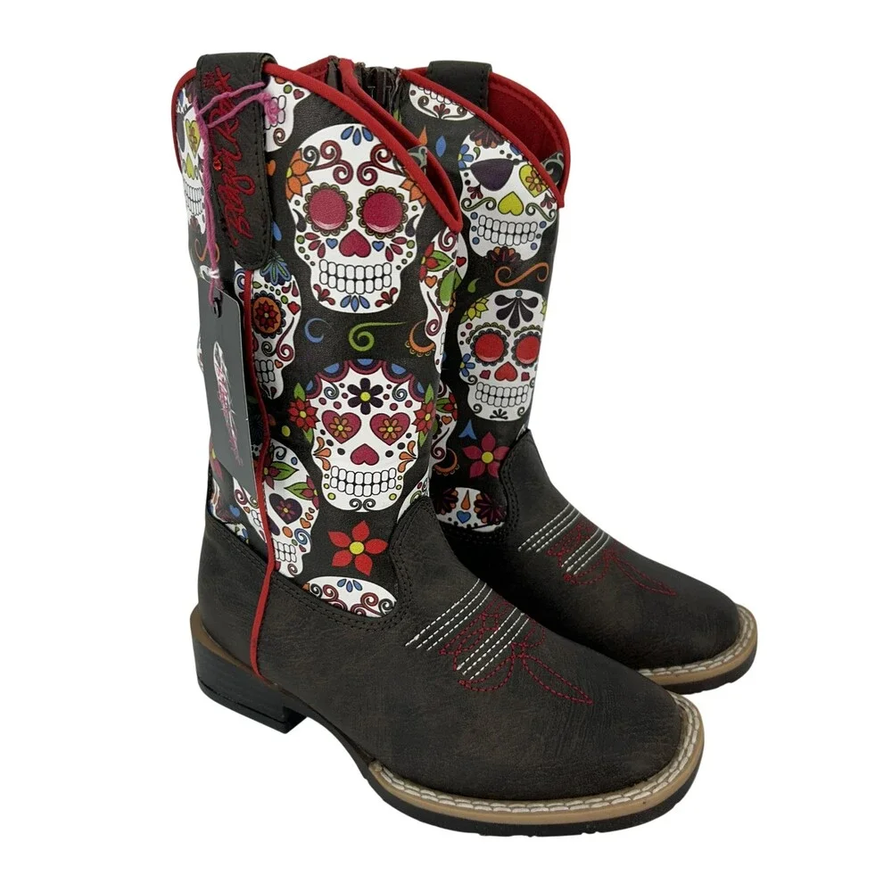 Blazin Roxx Boots Kids Size 10 Destiny Sugar Skull Western Zip Slip Resistant
